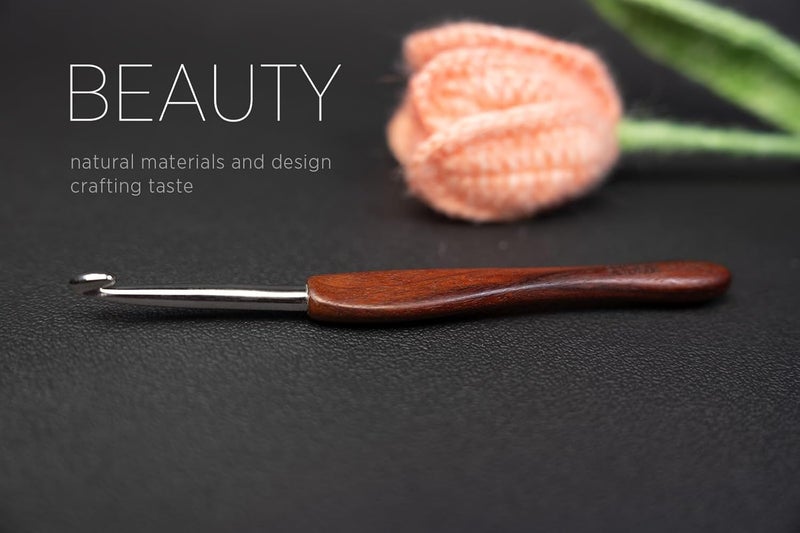 sevensun Mimosa 6mm Single Crochet Hook, Available in 0.6mm-6.5mm, Ergonomic Hand Polished Stainless Steel Inline Pointy Wood Handle Crochet Hook for Arthritic Hands, Mother's Day Gifts for Mom - Image 2